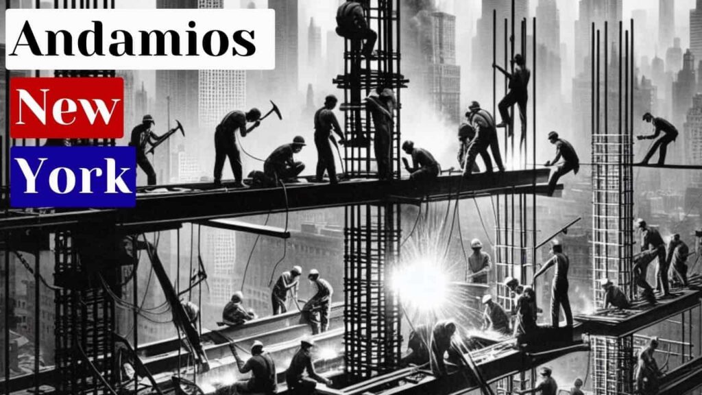 andamios con trabajadores en new york 
