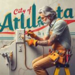 electricista trabajando en una toma en la ciudad de atlanta